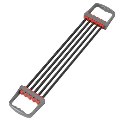 Zwart weerstandsband borst expander fitness trainer met 5 elastische tubes – verstelbare fitness weerstand band met handgrepen – workout hulpmiddel voor krachttraining, spiertraining en thuis fitness