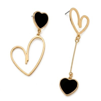 Goudkleurige oorhangers oorbellen met zwart hart design voor dames – asymmetrische statement oorbellen