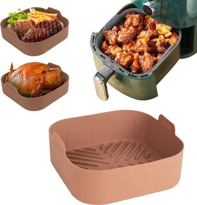 Airfryer Siliconen Bakje Vierkant (21cm) - Bruin - Bakpapier Alternatief - Accessoires - Accesoires - Mand - Bakvorm - XXL - Bakjes - Bakplaat - Heteluchtfriteuse Bakvorm