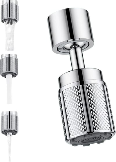 Rotating attachment - water-saving perlator - 3 spray functions - jet regulator - 20 mm en 22 mm - perlator voor tap - douche - keuken - badkamer