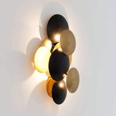 Holländer LED wandlamp BOLLADARIA, zwart/goud 42 x 27 cm metaal dimbaar