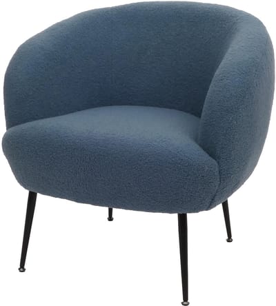 Lounge fauteuil MCW-O37, cocktail/club fauteuil gestoffeerde fauteuil, stof/textiel bouclé (330g/m²) metaal MVG ~ blauw