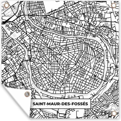 Tuin poster Plattegrond - Kaart - Frankrijk - Saint-Maur-des-Fossés - Stadskaart - Zwart wit - 200x200 cm - Tuindoek