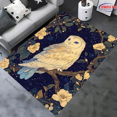 Vintage Mysterieuze Uil Bedrukte Vloerkleed Tapijt voor Slaapkamer Woonkamer Bank, Studeerkamer Yoga Antislip Tapijt, Decoratief Mat Meerdere Maten Optioneel 40x60cm (16x24in)