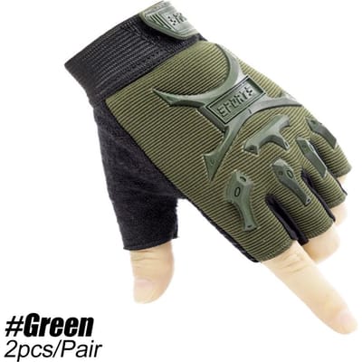 1 Paire Gants Tactiques Sans Doigts pour Enfants Camouflage Militaire Armée Mitaines Antidérapantes Demi-Doigts Garçons Filles Enfants Sport Extérieur Cyclisme Haute Qualité M vert