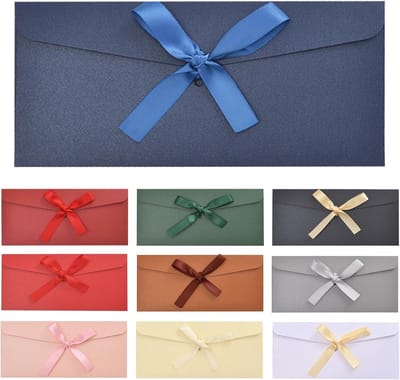10 stuks kraftpapier enveloppen, vintage enveloppen, gekleurde enveloppen, cadeaukaartenveloppen met lint voor verjaardagsuitnodigingen, bruiloften, kerst- en Thanksgiving-kaarten, 22 × 11 cm