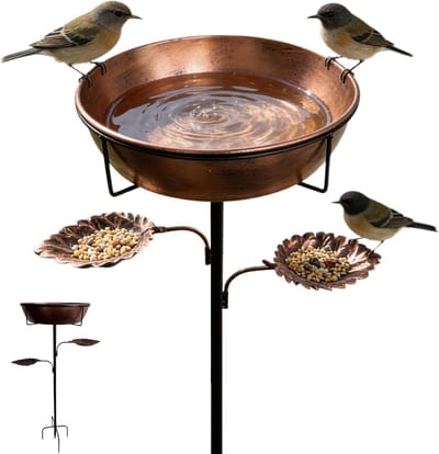 Vogelbad Metaal - Drinkbak Tuin - Vogels Voeren - Afneembare Kom - 35 x 35 x 10 cm - Brons