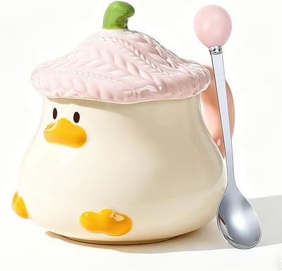 Schattige 3D Eend Koffiemok 400ml Keramisch met Deksel en Lepel, Ideaal voor Thee, Koffie en Chocolademelk, Perfect voor Verjaardag en Moederdag