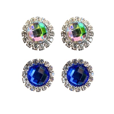 2 Paar Clip Oorbellen-geen gaatje-Blauw-Multi-1.5 cm- Charme is