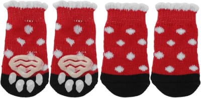 Antislipsokken voor honden en katten, pootbescherming en grip, indoor gebruik, 1 set (4 stuks), rood en wit, medium