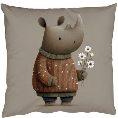 Sierkussens - Kussentjes Woonkamer - 50x50 cm - Neushoorn - Witte bloemen - Lief