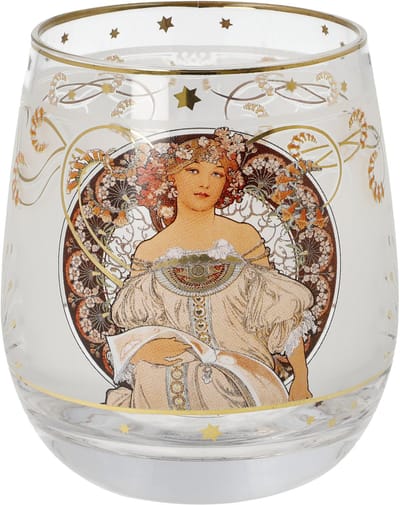 Goebel - Alphonse Mucha | Windlicht / Theelicht Mijmering | Glas - 9cm - waxinelicht houder - met echt goud