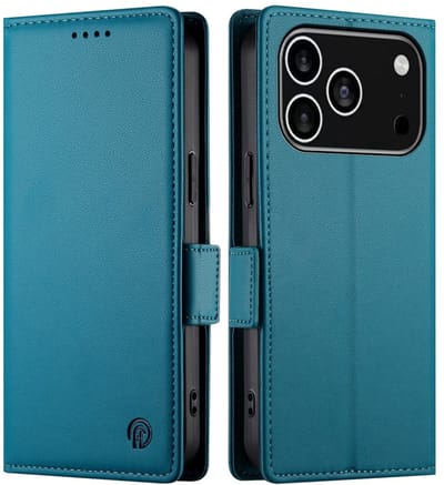 Lunso Geschikt voor iPhone 17 Pro hoesje - PU leren Bookcase met ruimte voor pasjes - Blauw