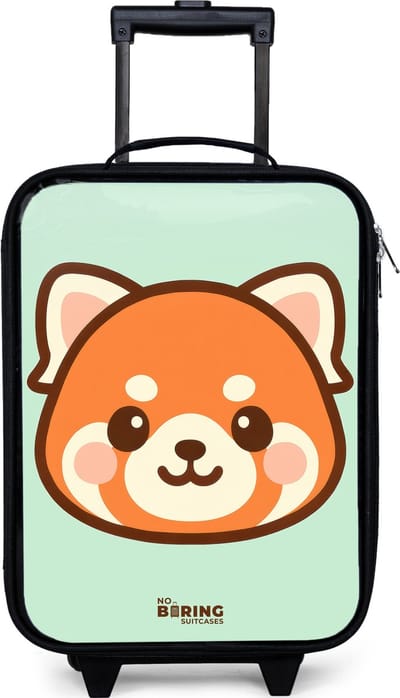 NoBoringSuitcases.com® - Kinderkoffer jongen - Kindertrolley meisje - Kawai - Rode panda - Groen - Koffer kind lichtgewicht - Reiskoffer trolley voor kinderen - Koffertje met lichtgevende wieltjes - Rolkoffer zwart