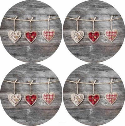 Bertoni - Placemats - tafelmatten set van 4 stuks - rond - 33 cm - Harten - grijs