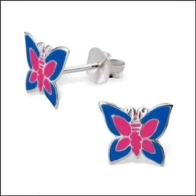 Aramat Jewels | Oorbellen | 925 Zilveren Vlinder Oorbellen 8mm Kinderen - Vlindertjes Oorstekers | Roze/Blauw-9x8mm | |8mm | Zilver | Kinderen | Verkleurd niet
