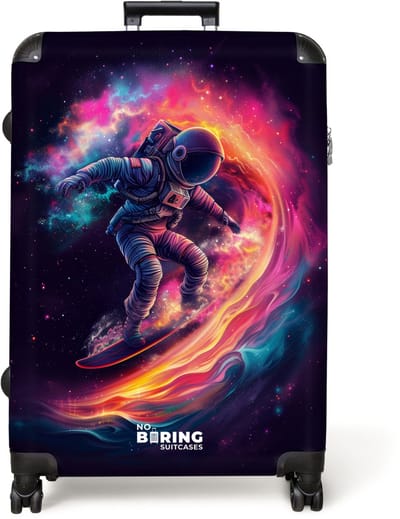 NoBoringSuitcases.com® - Koffer groot - Reiskoffer lichtgewicht - Astronaut - Ruimte - Surfen - Rolkoffer met 4 wielen - Grote trolley XL - 98 liter bagage