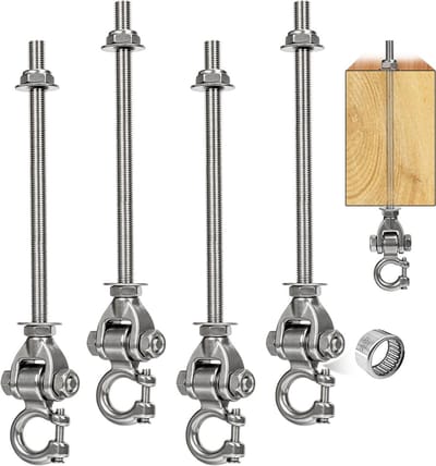 4x Robuuste Schommelhaken M10 Roestvrij Staal met Lagers voor Houten Balken en Plafondbevestiging
