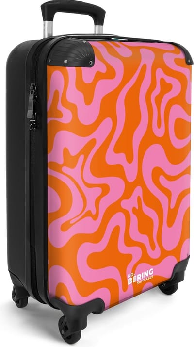NoBoringSuitcases.com® - Handbagage cabine koffer lichtgewicht - Reiskoffer trolley - Abstract patroon roze oranje - Rolkoffer met wieltjes - Valies carryon koffertje vakantie - Past binnen 55x40x20 en 55x35x25