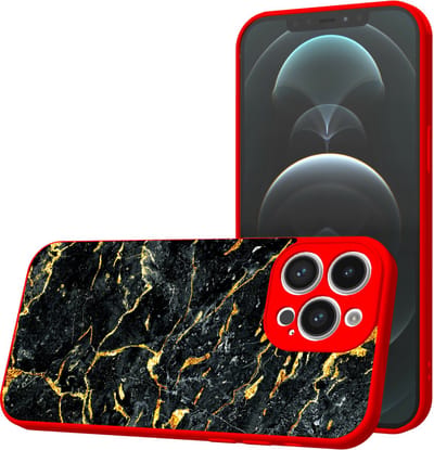 Smartphonica Telefoonhoesje Geschikt voor iPhone 12 Pro Max met Zwart Goud Marmer opdruk - TPU Back Cover Case Black Gold Marble Design - Rood geschikt voor iPhone 12 Pro Max