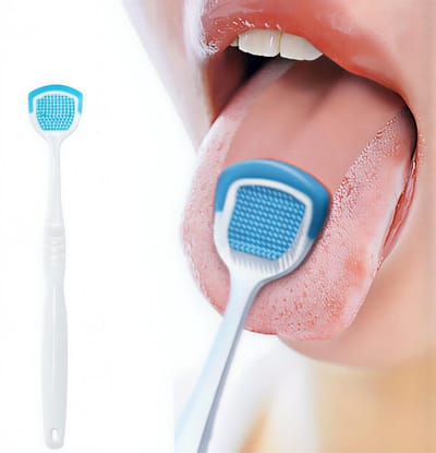 Tongreiniger 1 Stuk voor Volwassenen & Kinderen – Herbruikbare Siliconen Tongschraper en Borstel – Wasbare Mondhygiëne Tool voor Frisse Adem, Gevoelige Tong en Tandvleesverzorging- BLAUW
