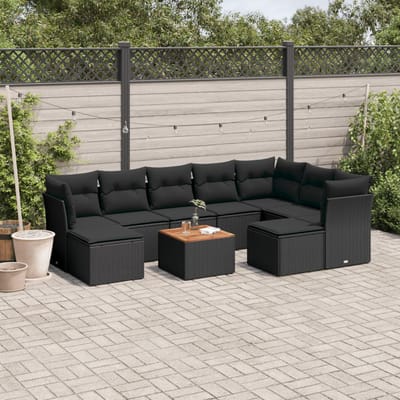 vidaXL - 10-delige - Loungeset - met - kussens - poly - rattan - zwart