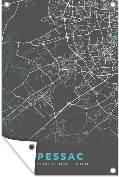 Muurdecoratie Pessac - Frankrijk - Stadskaart - Kaart - Plattegrond - 120x180 cm - Tuinposter - Tuindoek