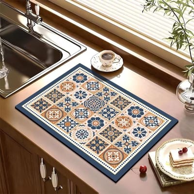 Tapis de cuisine de luxe rétro américain, léger, absorbant et antidérapant, à séchage rapide, pour comptoir de bar, tapis d'isolation thermique 40*60cm white
