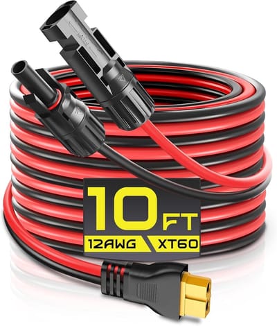 Solar Laadkabel - XT60 Adapter - Energie Opladen - 12AWG Puur Koper - 3 Meter - Zwart