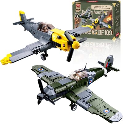 Bouwpakket WOII Gevechtstank Model 1:32 – Inclusief Vliegtuigen (Spitfire & BF-109) – 580 Delen Educatief Speelgoed vanaf 8 jaar en Volwassenen