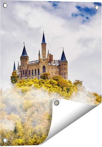 Gards Tuinposter Kasteel op de Berg in het Bos - 40x50 cm - Tuindoek - Tuindecoratie - Wanddecoratie buiten - Tuinschilderij