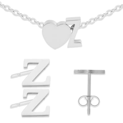 Initiaal Armband & Oorbellen set met Letter Z Zilverkleurig - Stainless Steel - Met letter & Hartje! - 2x Sieraden Cadeau - Pax Amare