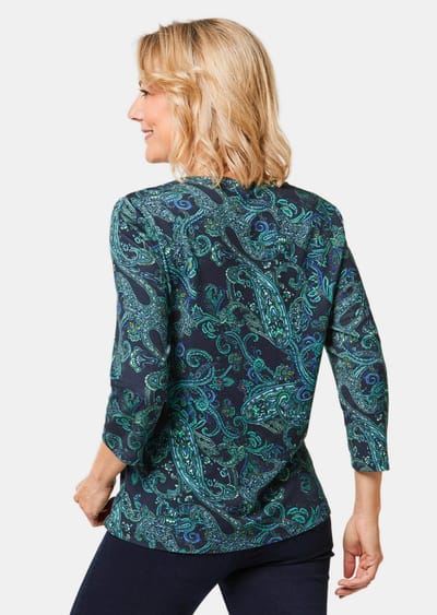 Gedessineerd shirt in krachtige kleuren - marine / petrol / gedess. - Gr. 19 van Goldner Fashion