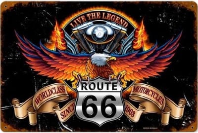 Route 66 Motor - Metalen Vintage Decoratie Wandbord - TH Commerce Reclamebord - Muurplaat - Retro - Wanddecoratie -Tekstbord - NOSTALGIE - 30 x 20 cm - 0505