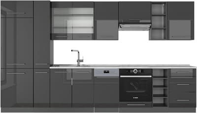 Vicco Fame-Line Complete keukeneenheid – 355 cm, WB Marmer Antraciet Hoogglans