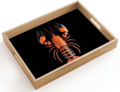 Dienblad hout 40x30 cm - Schootdienblad - Kreeft - Oranje - Zwart - Modern - Borrelplank rechthoek - Plateau dienbladen