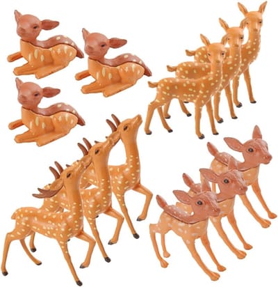 Miniatuur Hert Figuren Set van 12 Stuks van Hars voor Tuin Decoratie en Realistische Micro Ornamenten voor Kantoor en Binnenhuis Versiering tijdens Kerstmis