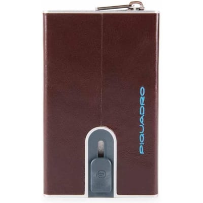 Piquadro, Blue Square, Porte-cartes en cuir, Système coulissant carré avec poche à monnaie zippée, PP5359B2R-MO, Acajou, Pour hommes