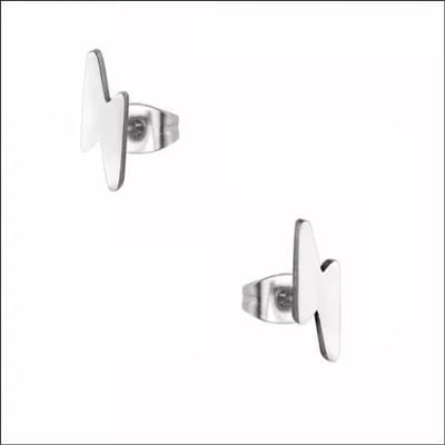 Aramat Jewels | Oorbellen | RVS Bliksem Oorbellen 10x4mm Diverse Kleuren - Flits Oorstekers | Zilverkleur | |4mm | Staal | Kinderen, Volwassenen | Verkleurd niet