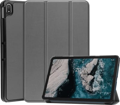 Hoesje geschikt voor Nokia T20 hoes boekcase Grijs - Hoesje geschikt voor Nokia T20 hoesje cover smart hoes - hoes Hoesje geschikt voor Nokia T20 Kunstleer - Hoesje geschikt voor Nokia T20 case - T20 Trifold smart Cover
