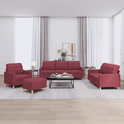 vidaXL - 4-delige - Loungeset - met - kussens - stof - wijnrood