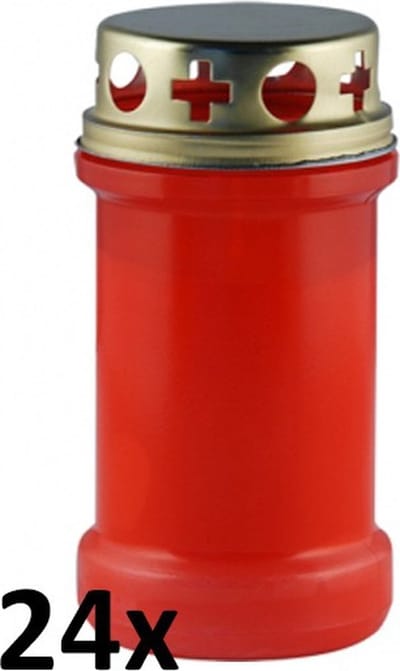 24 stuks graflicht rood transparant met regen deksel nr. 3 130/65 (48 uur)