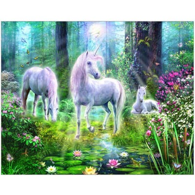 Peinture diamant thème forêt, licorne, vie, mosaïque, broderie d'animaux, perceuse ronde complète, à faire soi-même, 5d 20X30CM blue