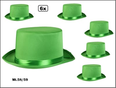 6x Hoge hoed Groen mt.58/59 - Kids en/of dames - Themafeest festival party fun
