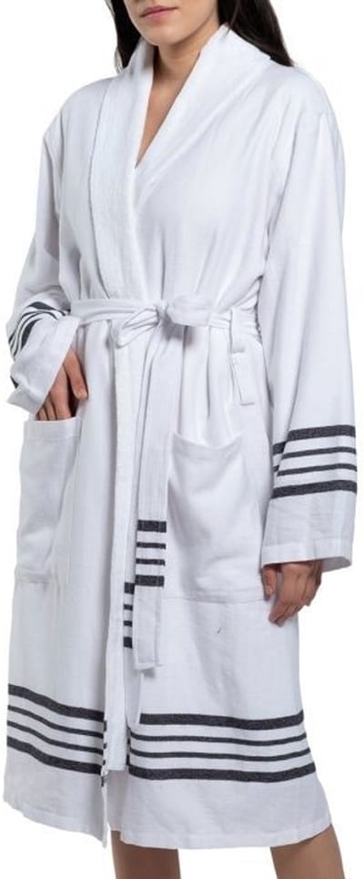 Gevoerde Hamam Badjas Krem Sultan White Navy - XL - Hotelkwaliteit - Sjaalkraag - Luxe badjas - Badstof - Sauna Badjas - Ochtendjas - Badmantel