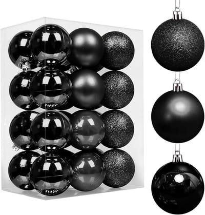 SnelShoppen - 24 Stuks Kerstballen 60mm Shatterproof Hangers voor Kerstboom Decoratie, Zwart, Perfect voor Feestelijke Gelegenheden, Bruiloften, Thuis