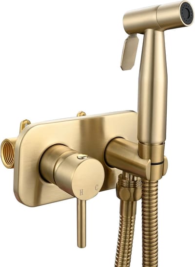 Draagbare bidetset van roestvrij staal met warm- en koudwaterdouche, complete bidetset, geborsteld goud