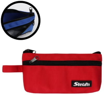 Decopatent - Professionele Teken Etui - Tekenetui - Profesioneel Etui voor Jongens & Meisjes en Volwassenen - Stelam Pennenetui met 2 vakken en ritsen - Pennenzakje - Etui voor school & werk - Afm 20x9 Cm - Kleur: Rood