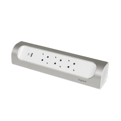 Legrand 90-graden inbouwstopcontact 3x2P met USB A+C Alu-kabel (Europese Stekkerdoos) - 694504 [5 stuks]