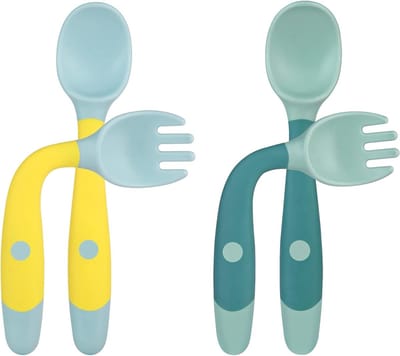 Baby Bestekset voor Zelfvoeding - 4 Delige Set met Siliconen Lepel en Vork voor Peuters, Ideaal voor Weaning en Leren Eten
